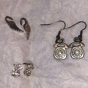 Vintage Y2K Kitsch Earrings Rotary Phone Swans Bears Bundle Lot